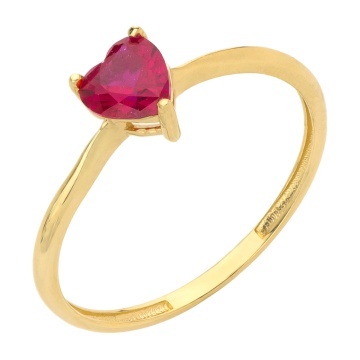 Inel Aur 14k cu Inima si Zircon Rosu