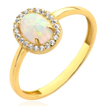 Inel Aur 14k cu Opal si Zirconii Albe