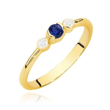 Inel Aur 14K cu Safir 0.15 ct si Diamante Naturale 0.06 ct
