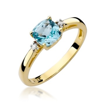 Inel Aur 14K cu Topaz Swiss 1.10 ct si Diamante Naturale 0.03 ct