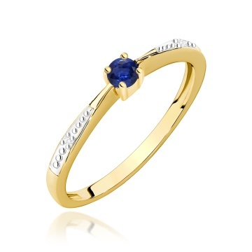 Inel Aur 9K cu Safir 0.15 ct si Diamante Naturale 0.01 ct