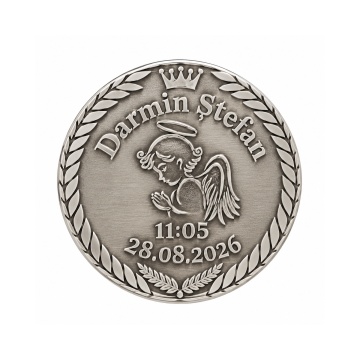 Moneda Botez 3cm din Argint 925 personalizata cu numele si data