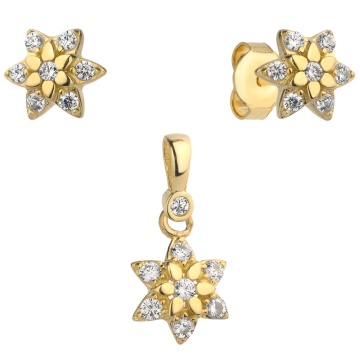 Set Cercei cu Floare + Pandantiv si Cristale- Aur 14k