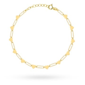 Brățară de Glezna Aur 14K cu Zale Alungite și Inimioare