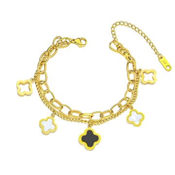 Bratara Flowers Mix din Inox placat cu AUR 18K