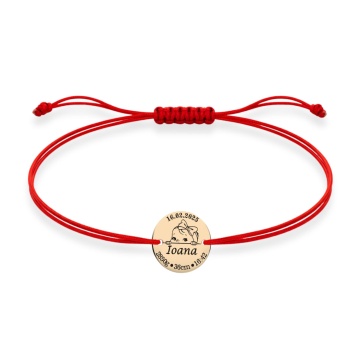 Brățară Hello Baby Girl cu Banuț de 12mm din AUR 14K si șnur reglabil pentru copii
