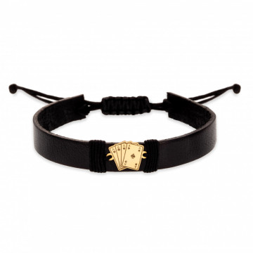 Bratara Poker Face din AUR 14K si Piele Naturală