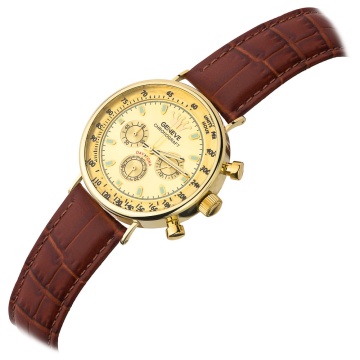 Ceas De Mână Pentru Bărbați Din Aur 14K Cu Curea Maro Elegantă