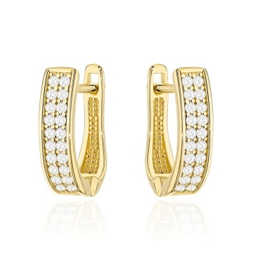 Cercei Aur 14K Cu Dublu Rând De Zirconii Și Design Dreptunghiular