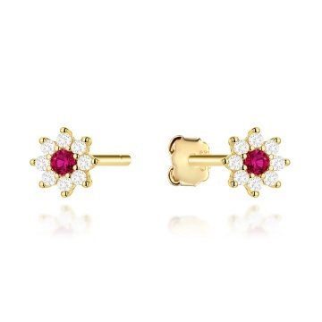 Cercei Aur 14K Floare Cu Pietre Fucsia Și Zirconii