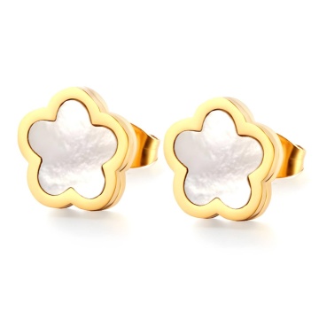 Cercei Stud White Flower din Inox placat cu AUR 18K