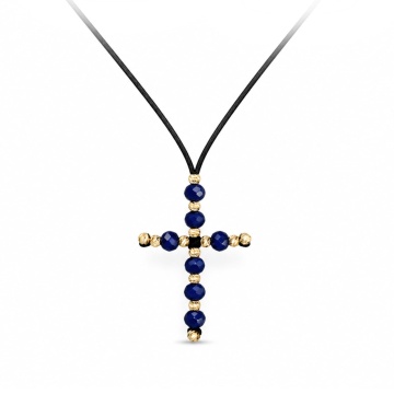 Choker Crystal Dark Blue Cross din AUR 14K