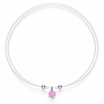 Choker reglabil fir transparent - Frunză de Arțar din Argint 925 - Pink