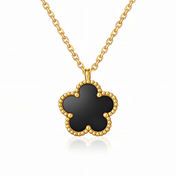 Colier Black Flower din Inox Placat cu Aur