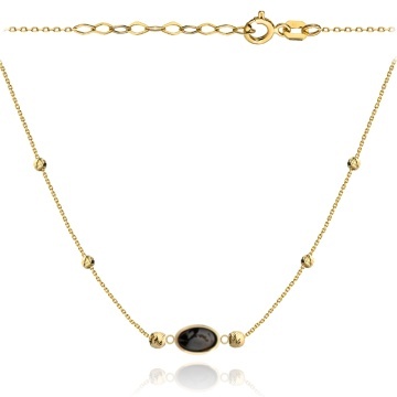 Colier cu Bilute si Piatra Neagra- Aur 14k