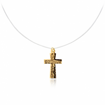 Colier cu fir transparent si Cruce Tatal Nostru din AUR 14K