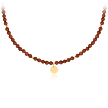 Colier Goldstone cu Aur si banut de 8mm gravat + 4 bile de 2.5 mm