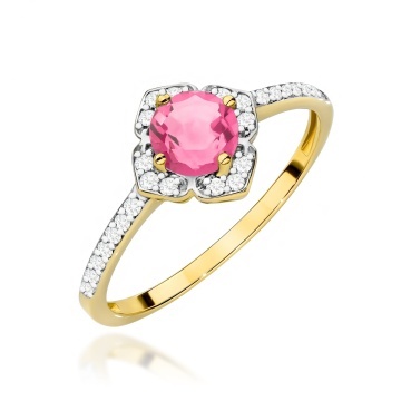 Inel Aur 9K cu Topaz Roz 0.60 ct si Diamante Naturale 0.13 ct