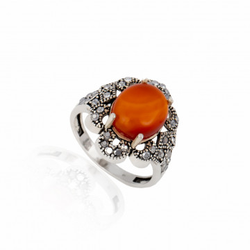 Inel din argint 925 cu Carneol si marcasite 4.6g