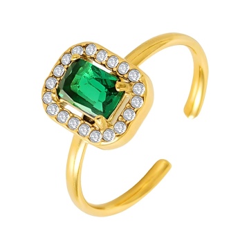 Inel Princess Green din Inox placat cu AUR 18K