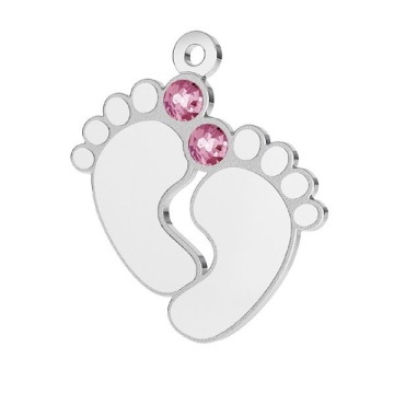 Link din argint - pentru colier - talpite bebe Pink Crystal