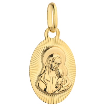 Medalion Oval Aur 14k cu Maica Domnului si Iisus Hristos