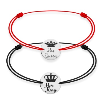 Set 2 Bratari pentru cupluri cu Banut din Argint His Queen & Her King