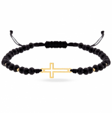 Bratara cu cristale si cruce decupata 2cm din aur 14k