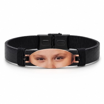 Brățară Kolorino Eyes cu piele și plăcuță din Argint 925 printată color