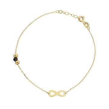 Bratara Lant cu Infinit, Bilute de Aur si Piatra Neagra- Aur 14k