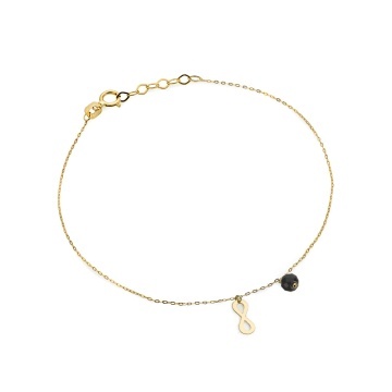 Bratara Lant cu Infinit si Piatra Neagra - Aur 14k
