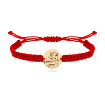 Bratara pentru copii, cu snur si banut din aur 14k / 12mm personalizat
