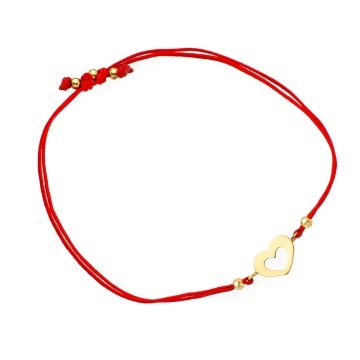 Bratara Snur Rosie cu Inima si Bilute- Aur 14k