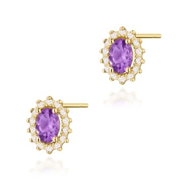 Cercei Aur 14K cu Ametist 0.40 ct si Diamante Naturale 0.24 ct