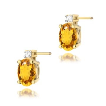 Cercei Aur 14K cu Citrin 0.60 ct si Diamante Naturale 0.03 ct Filet cu Protectie