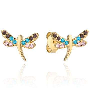 Cercei Aur 14k cu Libelula si Zirconii Multicolore