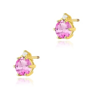 Cercei Aur 14K cu Topaz Roz 0.60 ct si Diamante Naturale 0.03 ct Filet cu Protectie