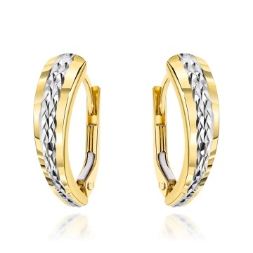 Cercei Aur 14K Diamentați cu Model Central din Aur Bicolor