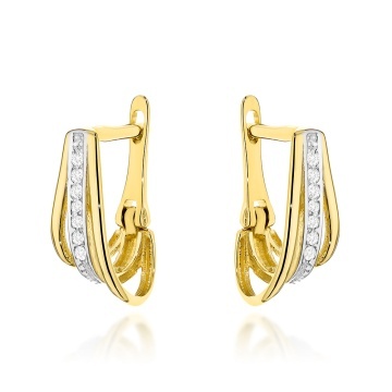 Cercei Aur 14K Tripli cu Zirconiu în Două Tonuri Aurii
