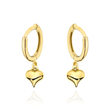 Cercei Tip Creole Din Aur Galben 14K Cu Inimi Elegante