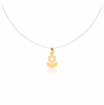 Colier cu fir transparent si floare din Aur 14K