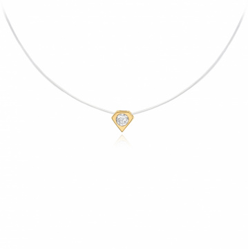 Colier cu fir transparent si Forma Diamant din AUR 14K cu Cristal