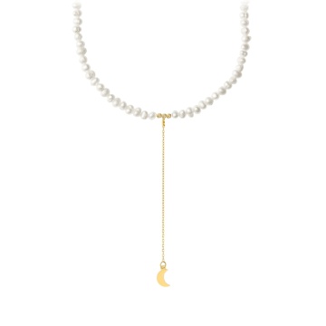 Colier Moon Pearl cu perle de cultură și semiluna din aur 14K