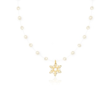 Colier Pearl & Snow cu Perle de Cultura și fulg de nea din AUR 14K