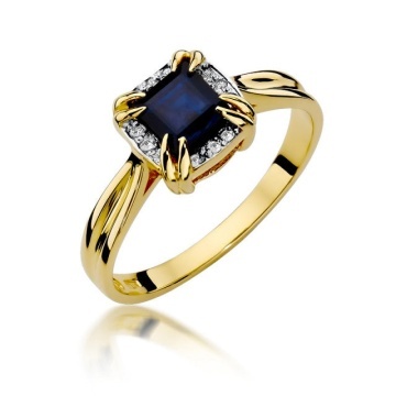 Inel Aur 14K cu Safir 0.70 ct si Diamante Naturale 0.06 ct