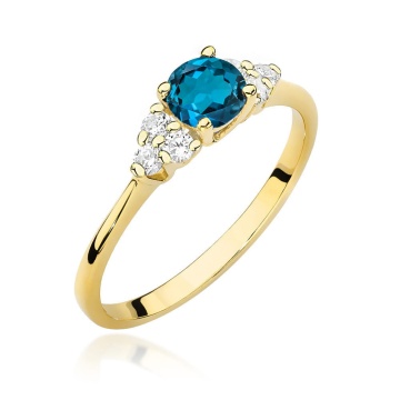 Inel Aur 14K cu Topaz London Blue 0.50 ct si Diamante Naturale 0.18 ct