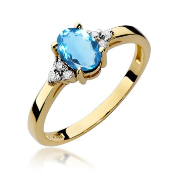 Inel Aur 14K cu Topaz Swiss 0.90 ct si Diamante Naturale 0.05 ct