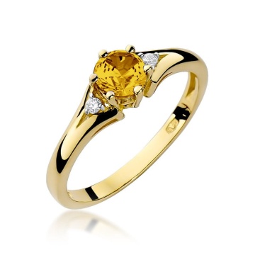 Inel Aur 9K cu Citrin 0.50 ct si Diamante Naturale 0.03 ct
