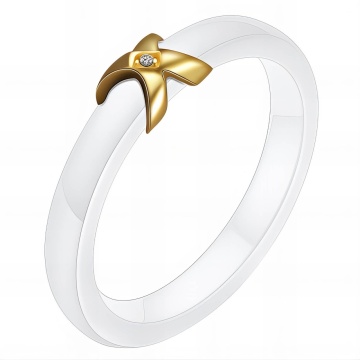 Inel Ceramic White din Inox placat cu AUR 18K M7.5/56