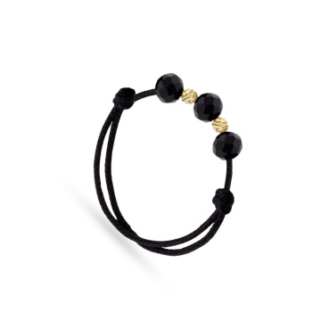 Inel cu snur cristale si bilute din aur 14k - black edition